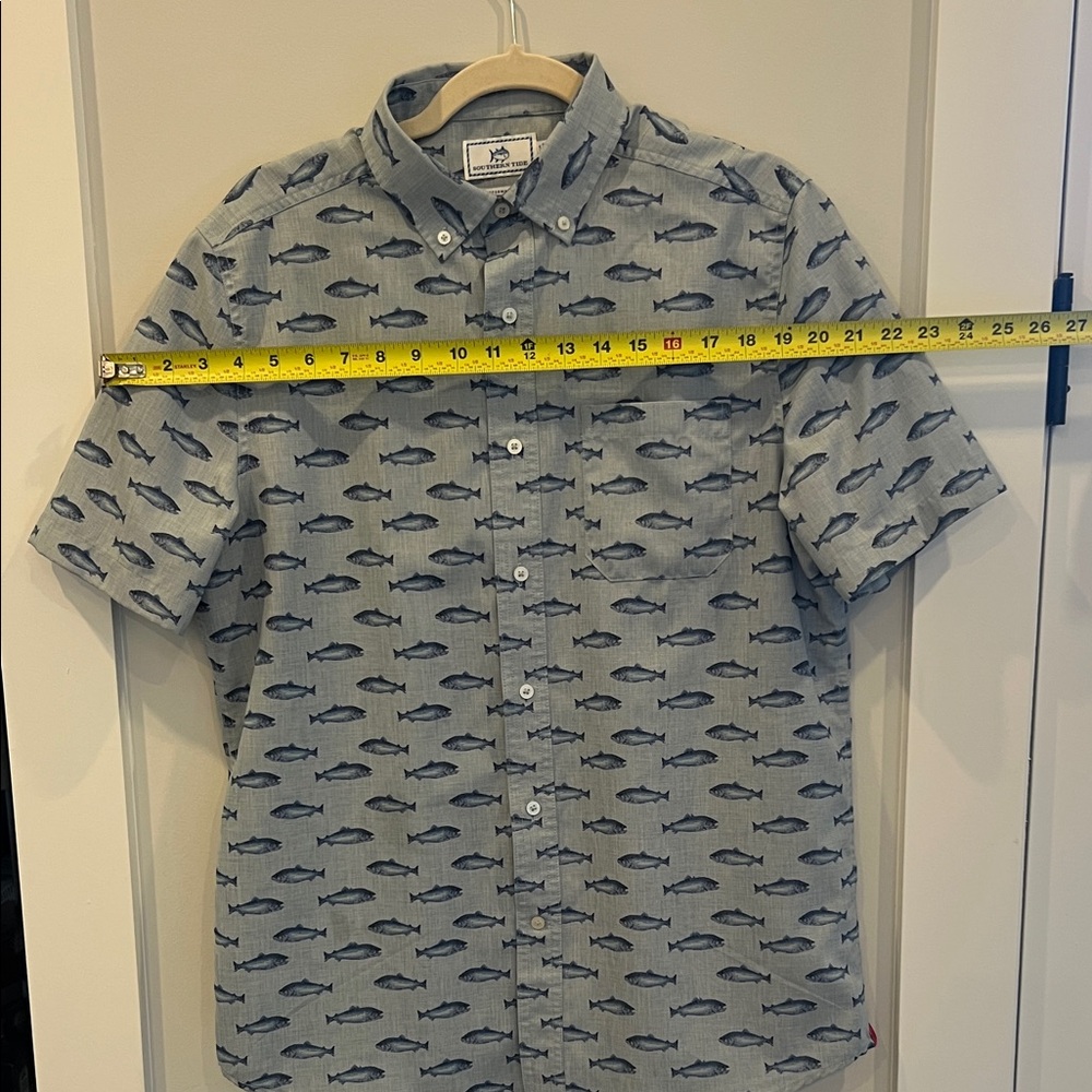 Southern Tide Blue Fish Pattern Performance button down - Picture 5 of 8
